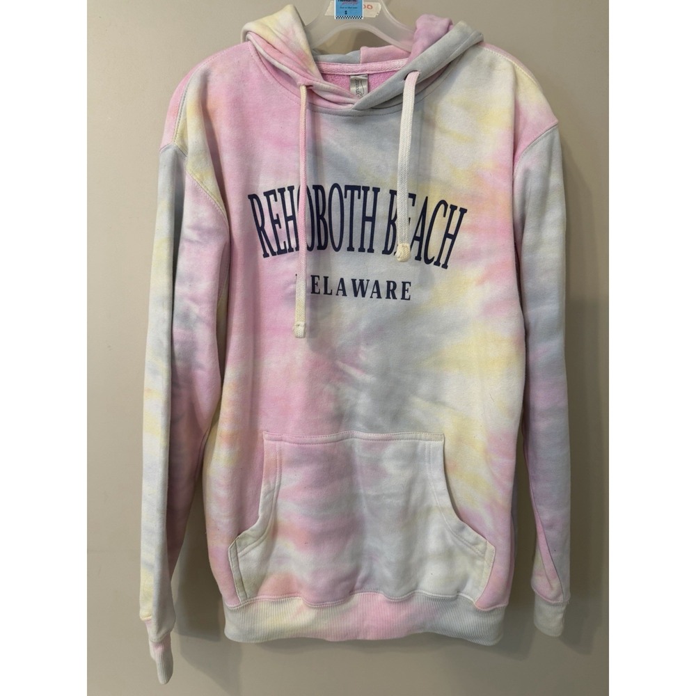 Rehobeth Beach Tie Dye Pullover Hoodie Multicolor Graphic Print Long Sleeve (M)